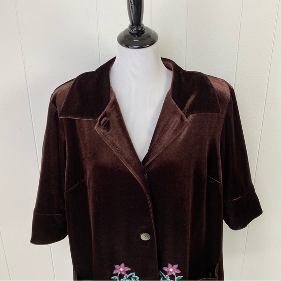 Very Veranesi Sz 22W Brown Velvet Floral Embroidered Jacket Blazer 3/4 Sleeve - Picture 3 of 13